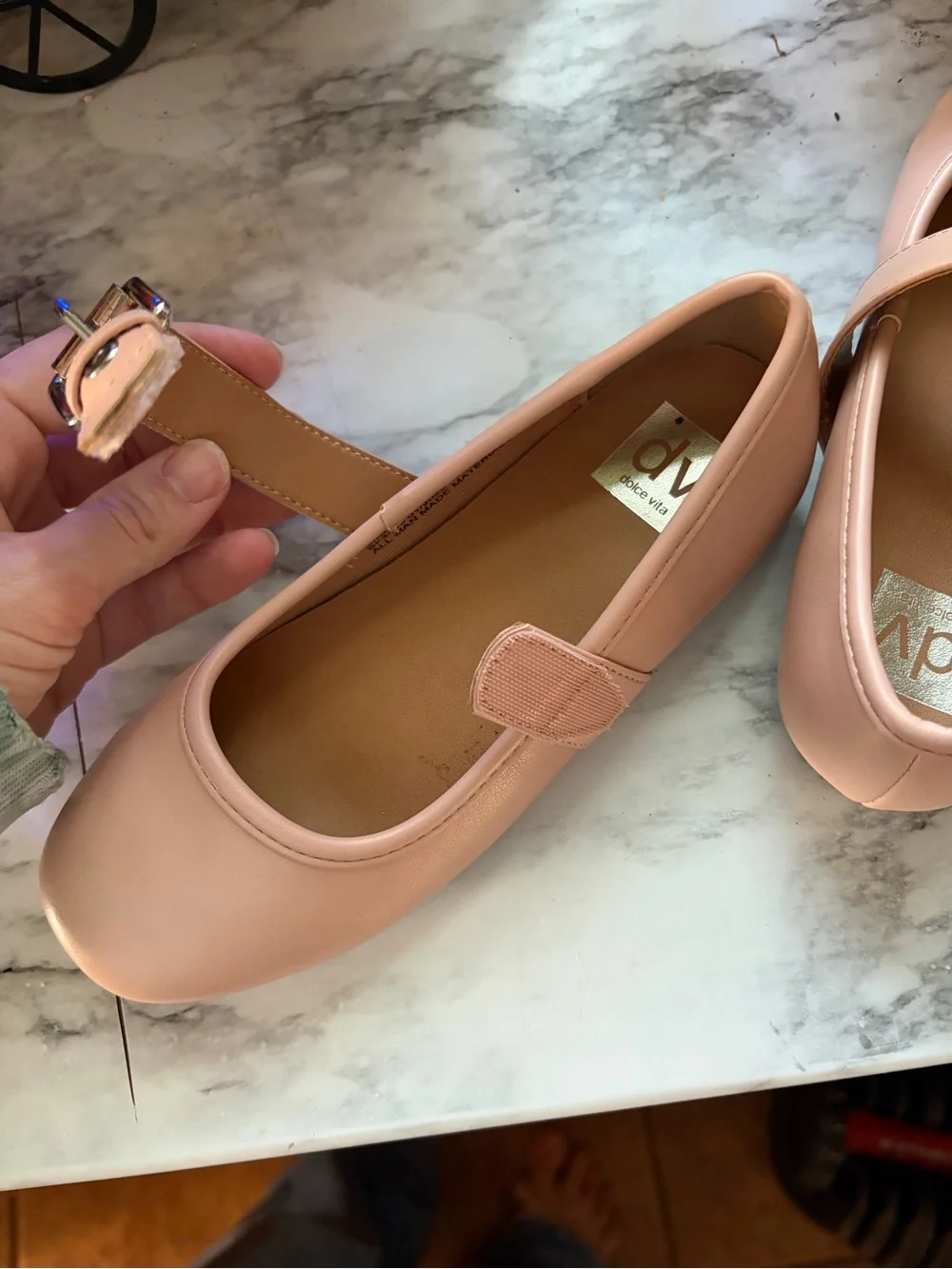 Kids Dolce Vita Buckley Mary Jane Flats in Light Pink with Silver Buckle Strap